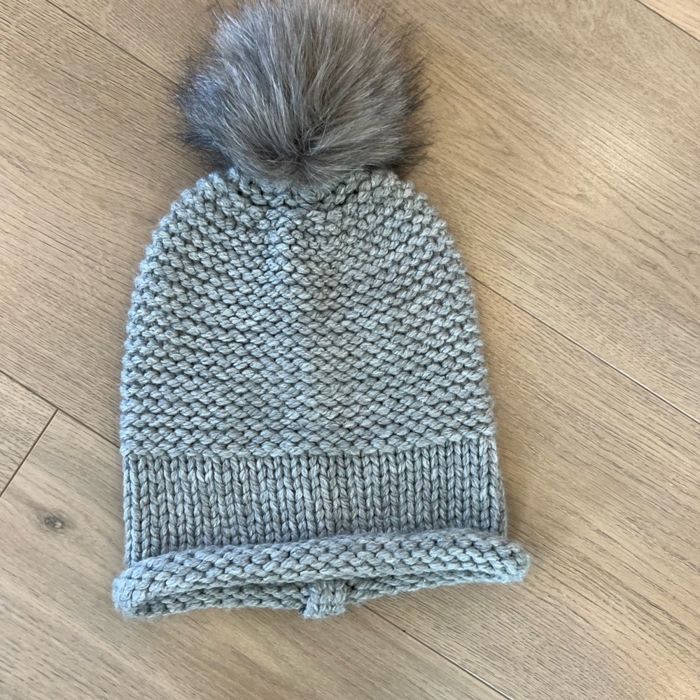 Cozy Grey Knit Pom-Pom Beanie for Kids